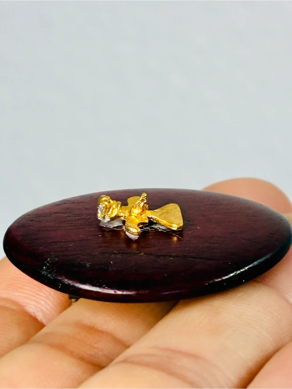 Unique Round Dark Cherry Wood Stud Earrings with Gold Accent - Women’s Jewelry